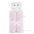 princess style outdoor hooded pink serise nature velvet funny cow head cashmere baby blanket
